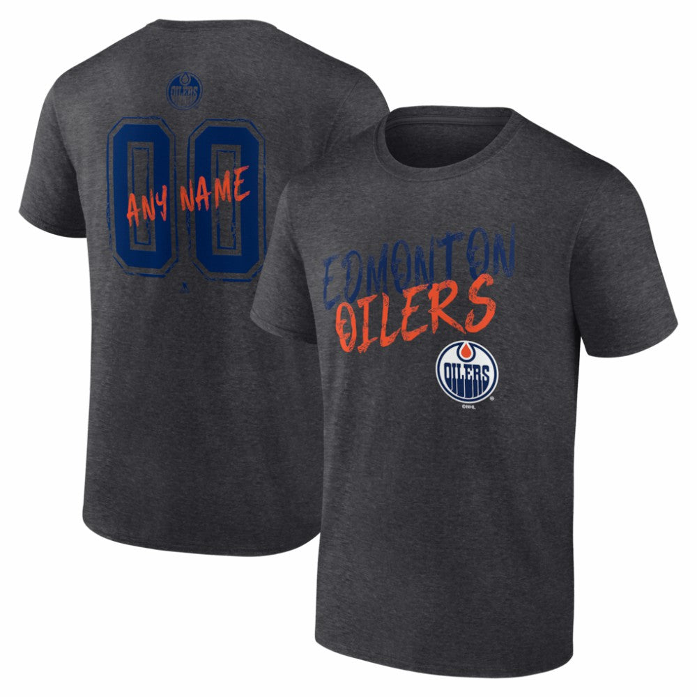 Edmonton Oilers Hustle Personalized Name & Number T-Shirt - Charcoal | US 203921034