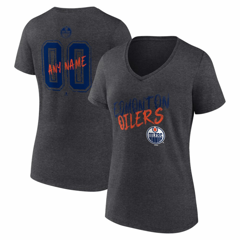 Edmonton Oilers Women's Hustle Personalized Name & Number V-Neck T-Shirt - Charcoal | US 203921035