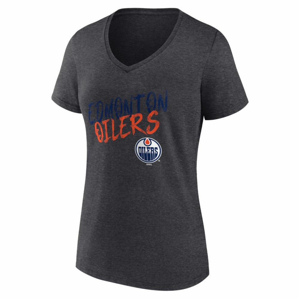 Edmonton Oilers Women's Hustle Personalized Name & Number V-Neck T-Shirt - Charcoal | US 203921035
