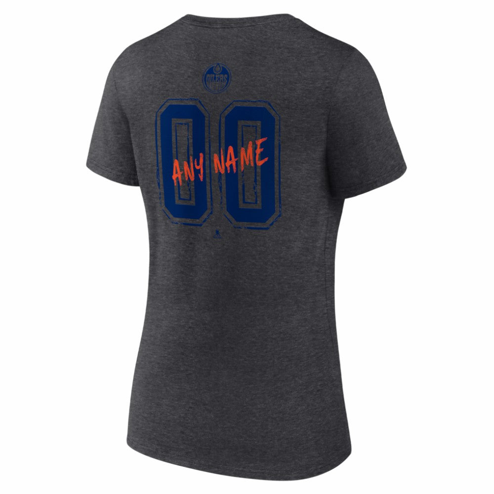 Edmonton Oilers Women's Hustle Personalized Name & Number V-Neck T-Shirt - Charcoal | US 203921035