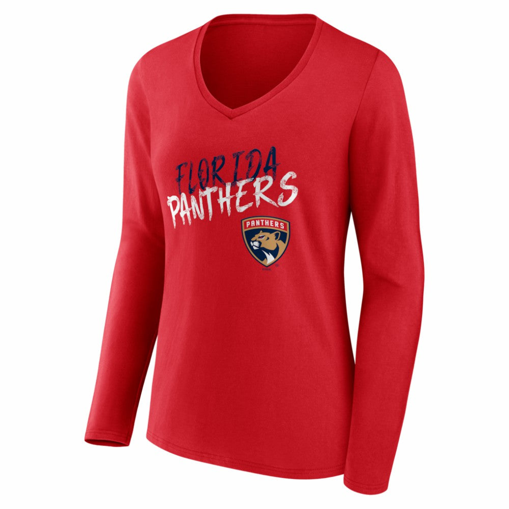Florida Panthers Women's Hustle Personalized Name & Number Long Sleeve V-Neck T-Shirt - Red | US 203921040