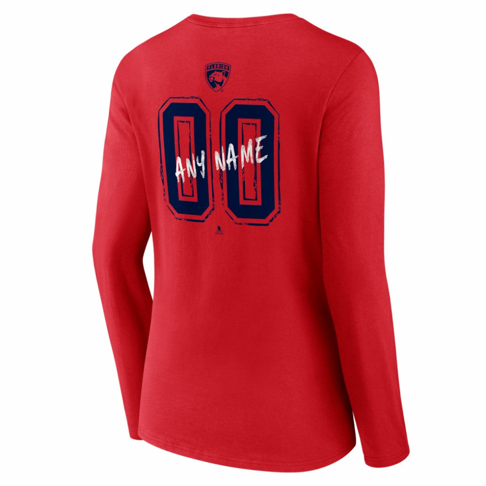 Florida Panthers Women's Hustle Personalized Name & Number Long Sleeve V-Neck T-Shirt - Red | US 203921040