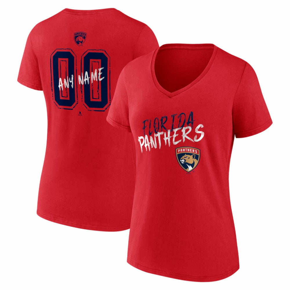 Florida Panthers Women's Hustle Personalized Name & Number V-Neck T-Shirt - Red | US 203921041