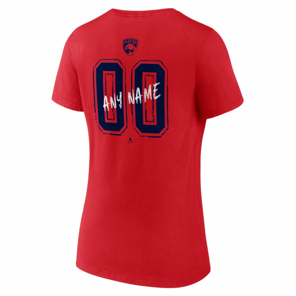 Florida Panthers Women's Hustle Personalized Name & Number V-Neck T-Shirt - Red | US 203921041