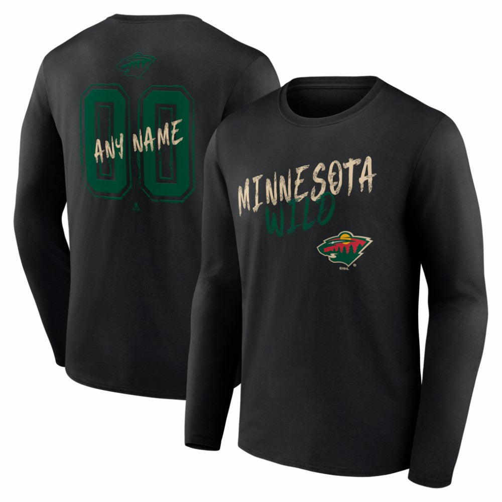 Minnesota Wild Hustle Personalized Name & Number Long Sleeve T-Shirt - Black | US 203921050