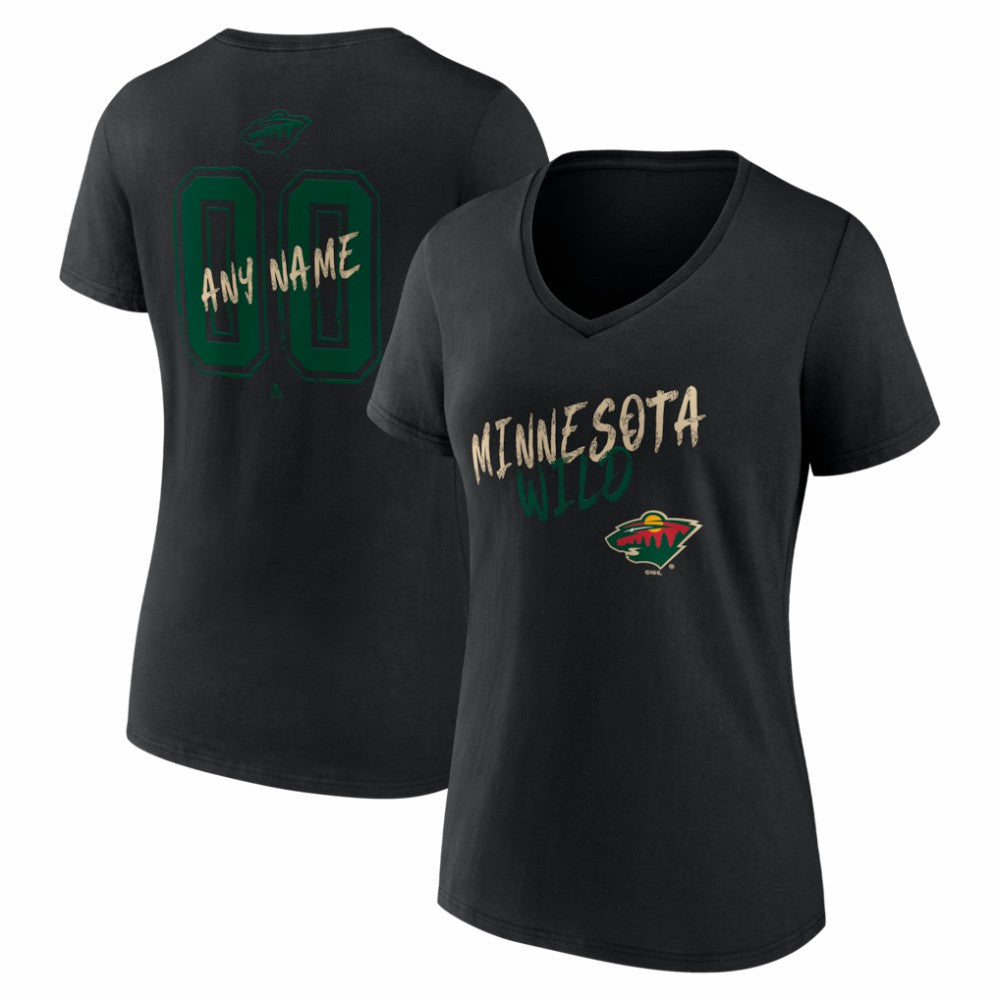 Minnesota Wild Women's Hustle Personalized Name & Number V-Neck T-Shirt - Black | US 203921053