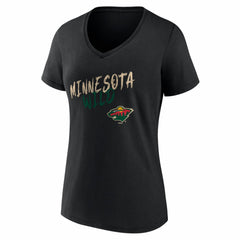 Minnesota Wild Women's Hustle Personalized Name & Number V-Neck T-Shirt - Black | US 203921053