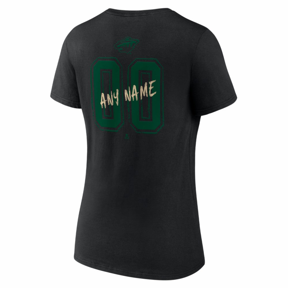 Minnesota Wild Women's Hustle Personalized Name & Number V-Neck T-Shirt - Black | US 203921053