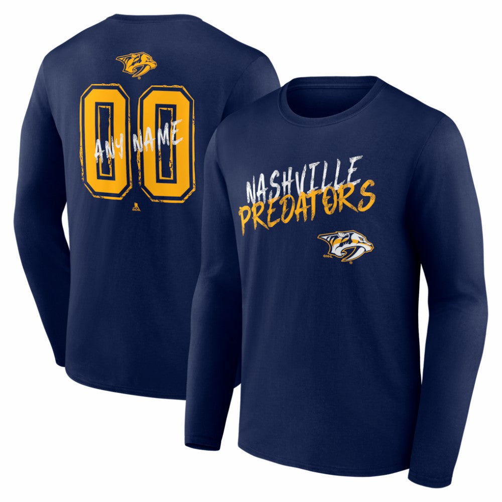 Nashville Predators Hustle Personalized Name & Number Long Sleeve T-Shirt - Navy | US 203921062