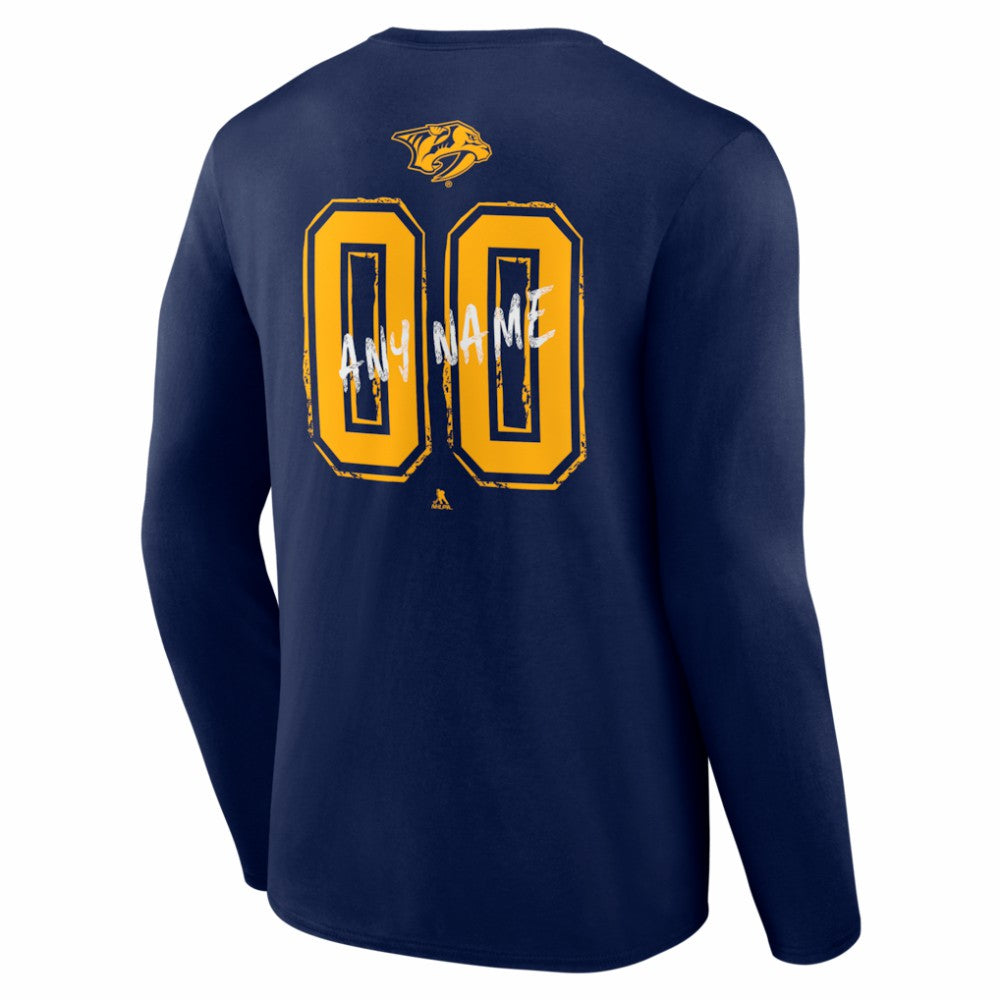 Nashville Predators Hustle Personalized Name & Number Long Sleeve T-Shirt - Navy | US 203921062