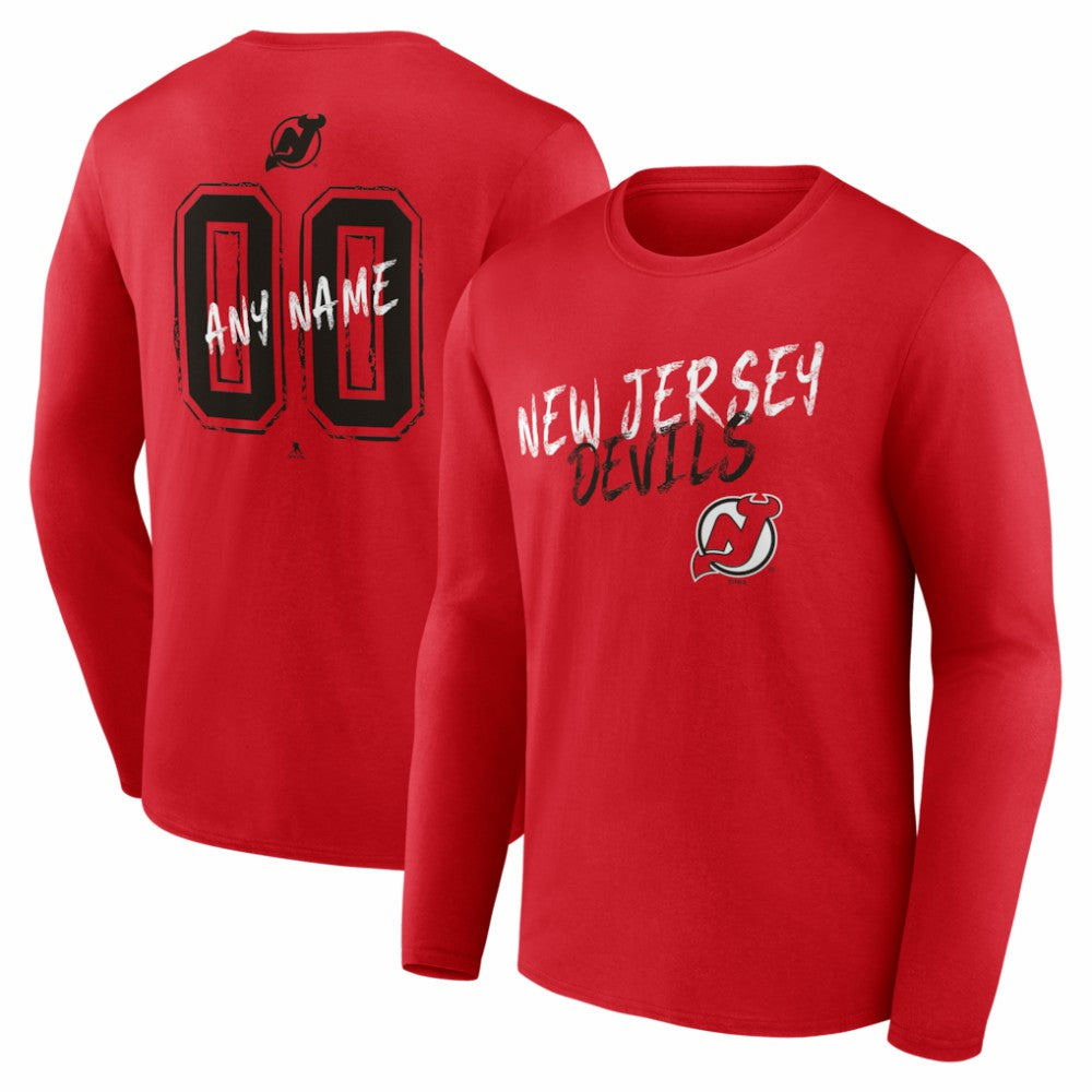 New Jersey Devils Hustle Personalized Name & Number Long Sleeve T-Shirt - Red | US 203921067