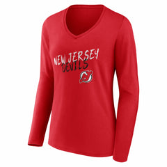 New Jersey Devils Women's Hustle Personalized Name & Number Long Sleeve V-Neck T-Shirt - Red | US 203921070