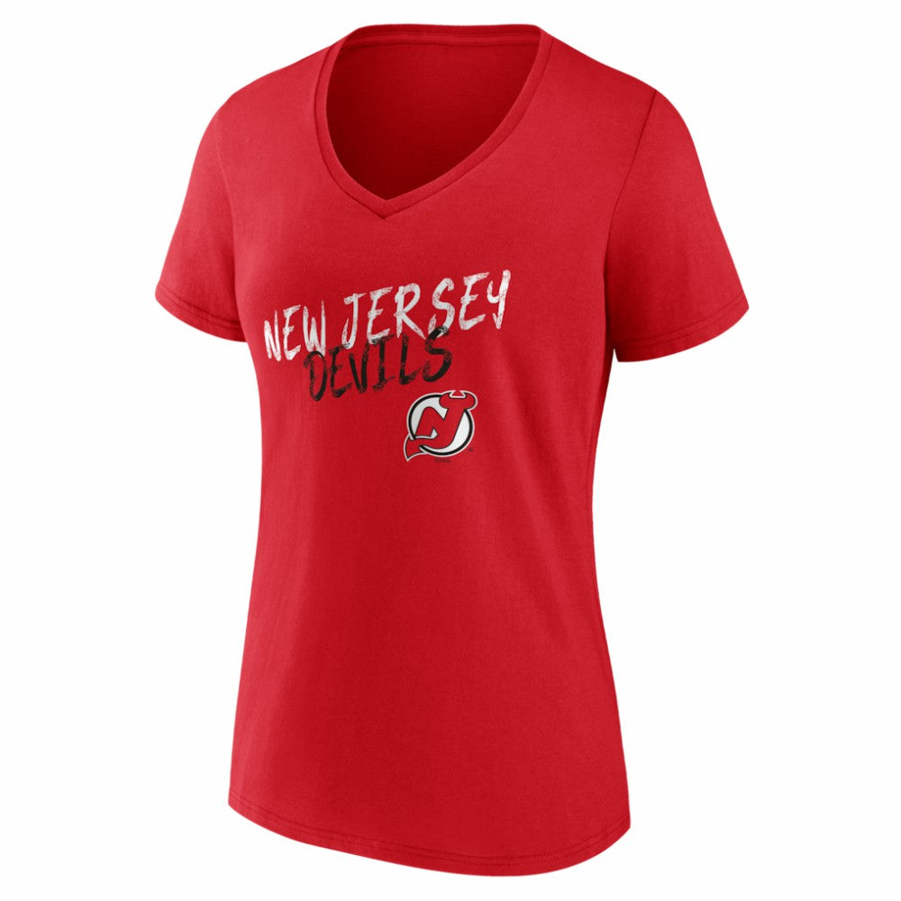 New Jersey Devils Women's Hustle Personalized Name & Number V-Neck T-Shirt - Red | US 203921071