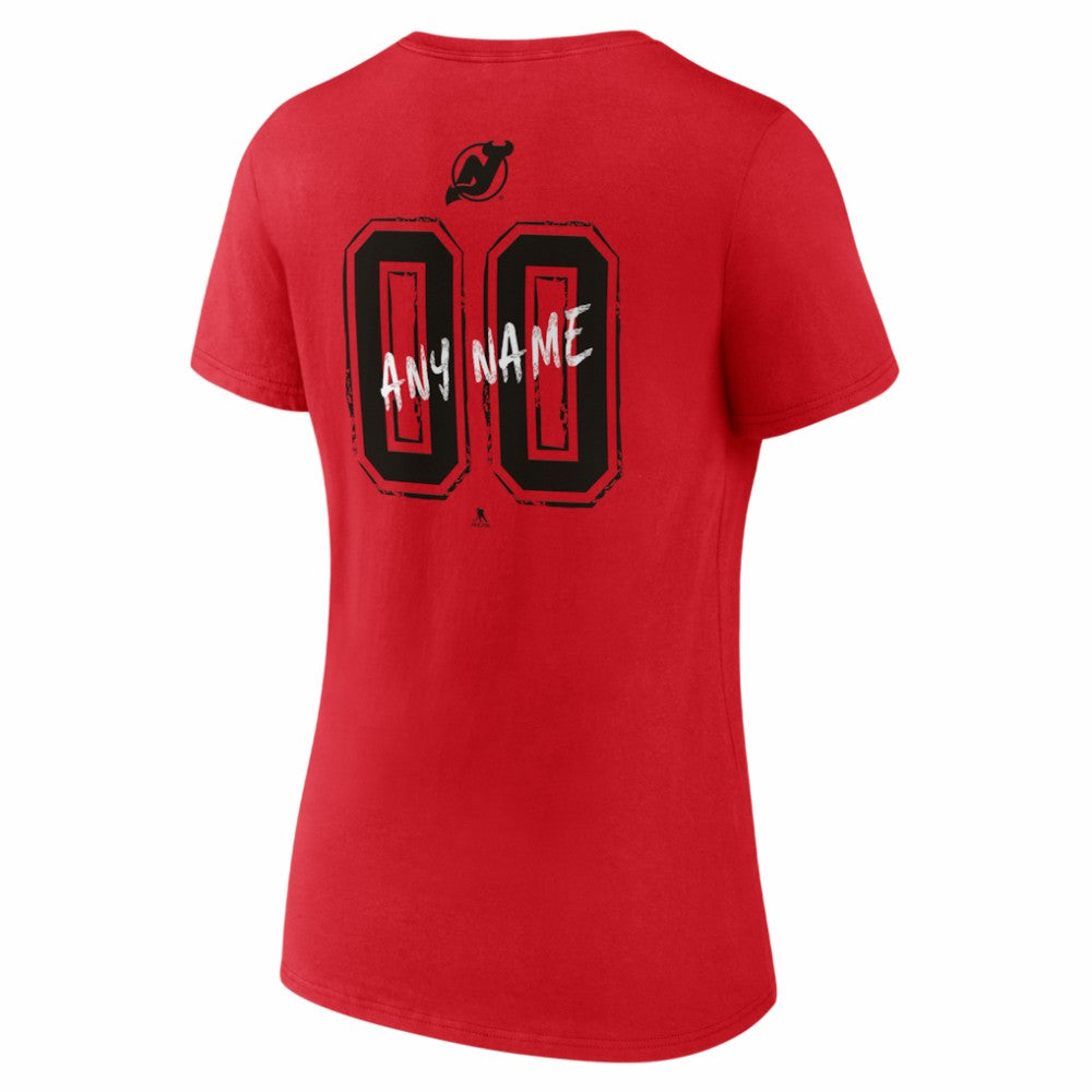 New Jersey Devils Women's Hustle Personalized Name & Number V-Neck T-Shirt - Red | US 203921071