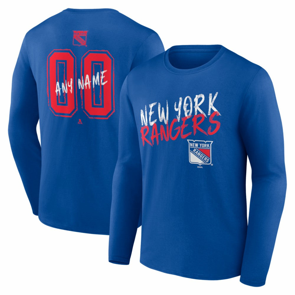 New York Rangers Hustle Personalized Name & Number Long Sleeve T-Shirt - Blue | US 203921077