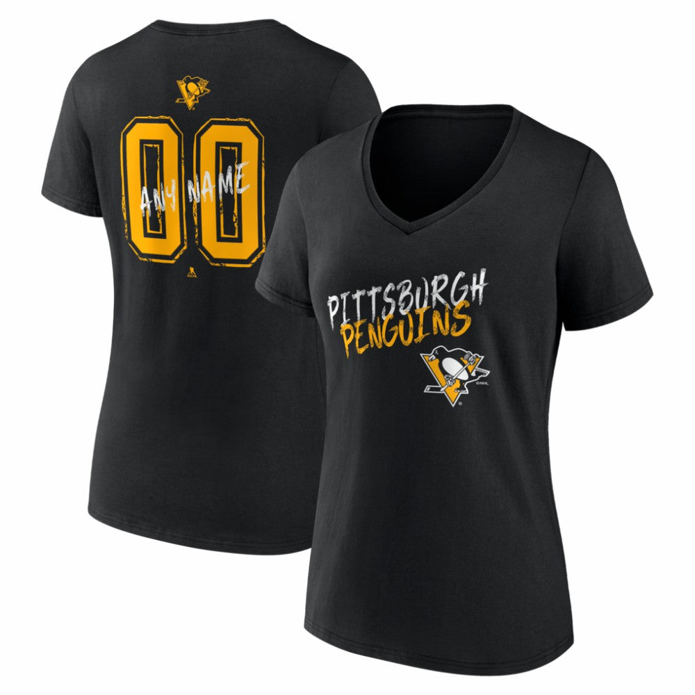 Pittsburgh Penguins Women's Hustle Personalized Name & Number V-Neck T-Shirt - Black | US 203921097
