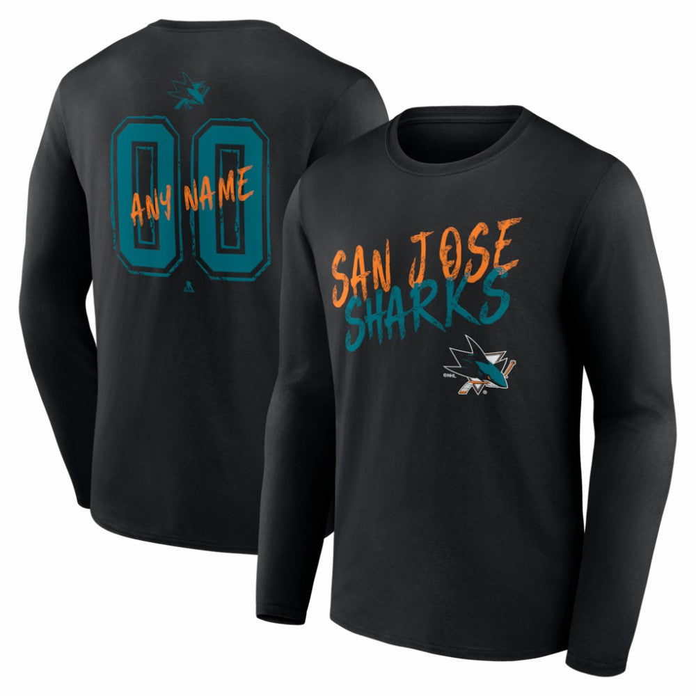 San Jose Sharks Hustle Personalized Name & Number Long Sleeve T-Shirt - Black | US 203921100