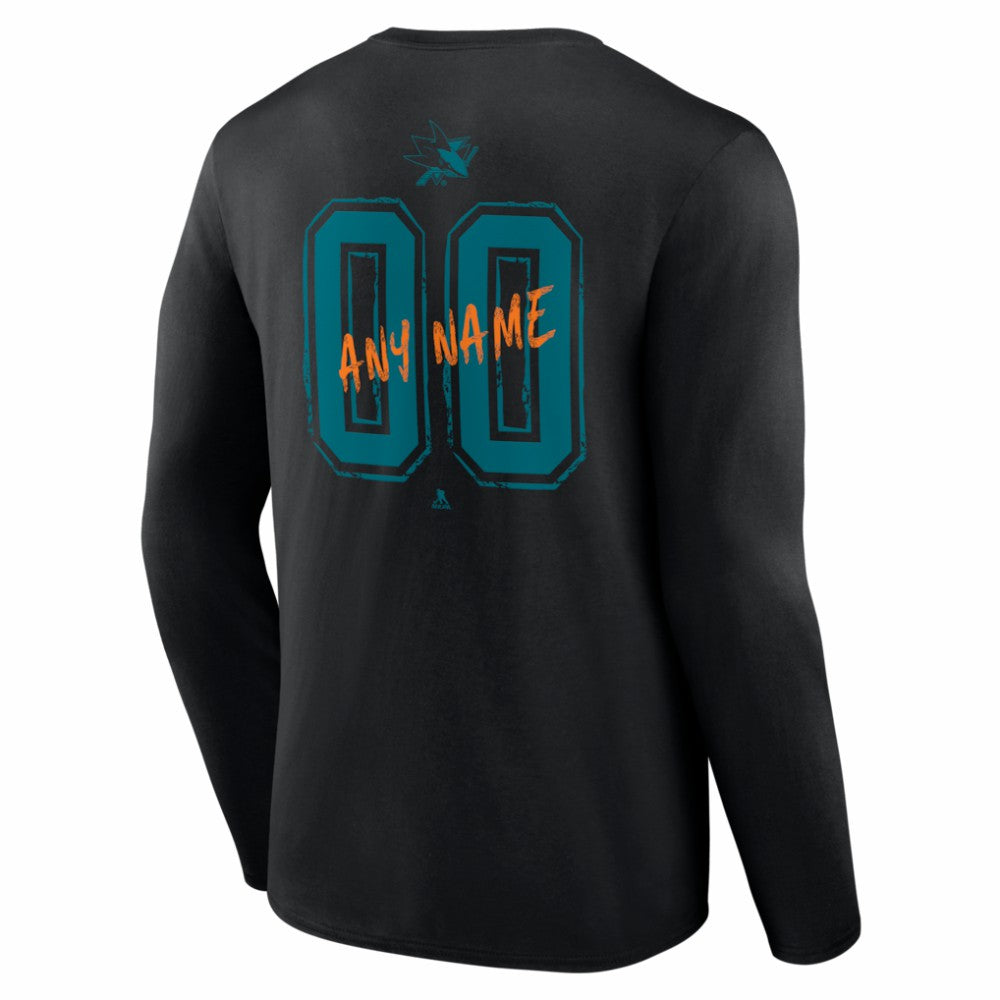 San Jose Sharks Hustle Personalized Name & Number Long Sleeve T-Shirt - Black | US 203921100
