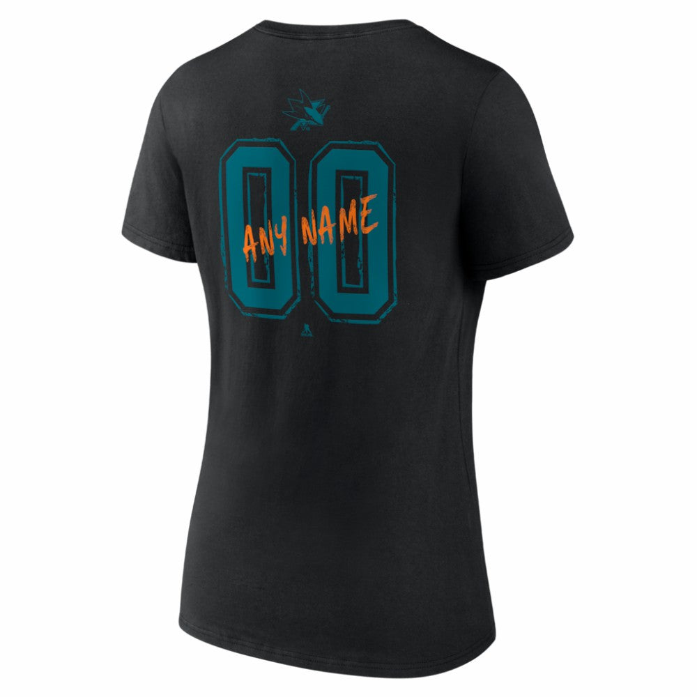 San Jose Sharks Women's Hustle Personalized Name & Number V-Neck T-Shirt - Black | US 203921103