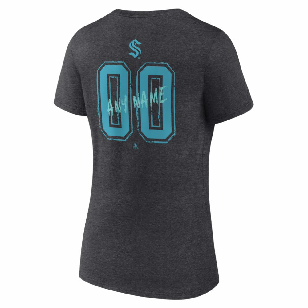 Seattle Kraken Women's Hustle Personalized Name & Number V-Neck T-Shirt - Charcoal | US 203921108