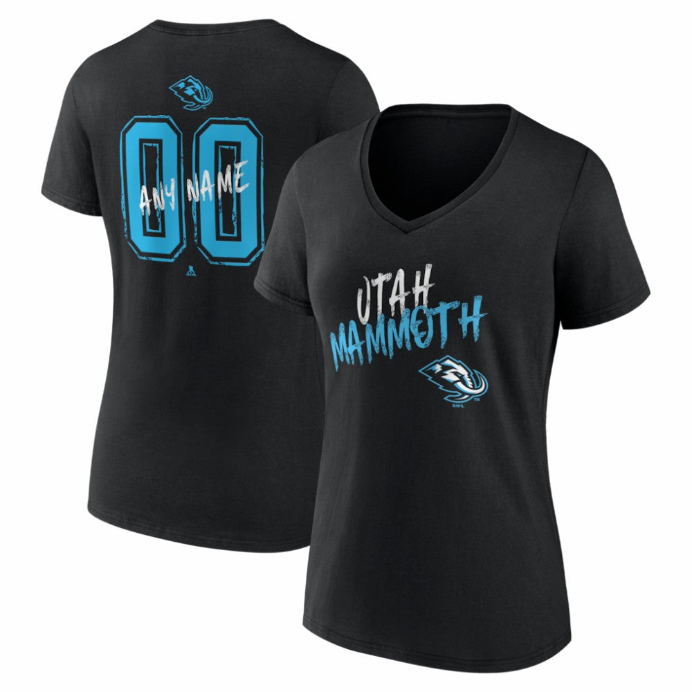Utah Mammoth Women's Hustle Personalized Name & Number V-Neck T-Shirt - Black | US 203921128