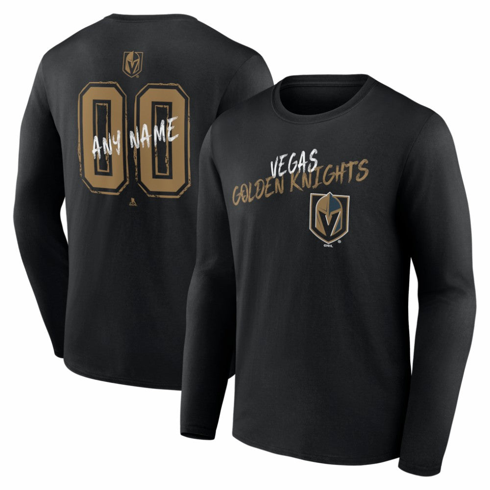 Vegas Golden Knights Hustle Personalized Name & Number Long Sleeve T-Shirt - Black | US 203921132