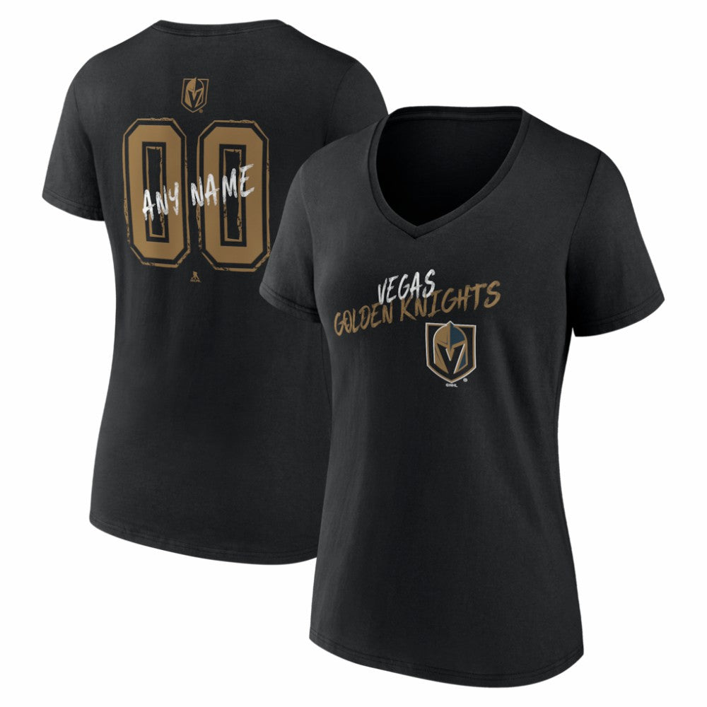 Vegas Golden Knights Women's Hustle Personalized Name & Number V-Neck T-Shirt - Black | US 203921135