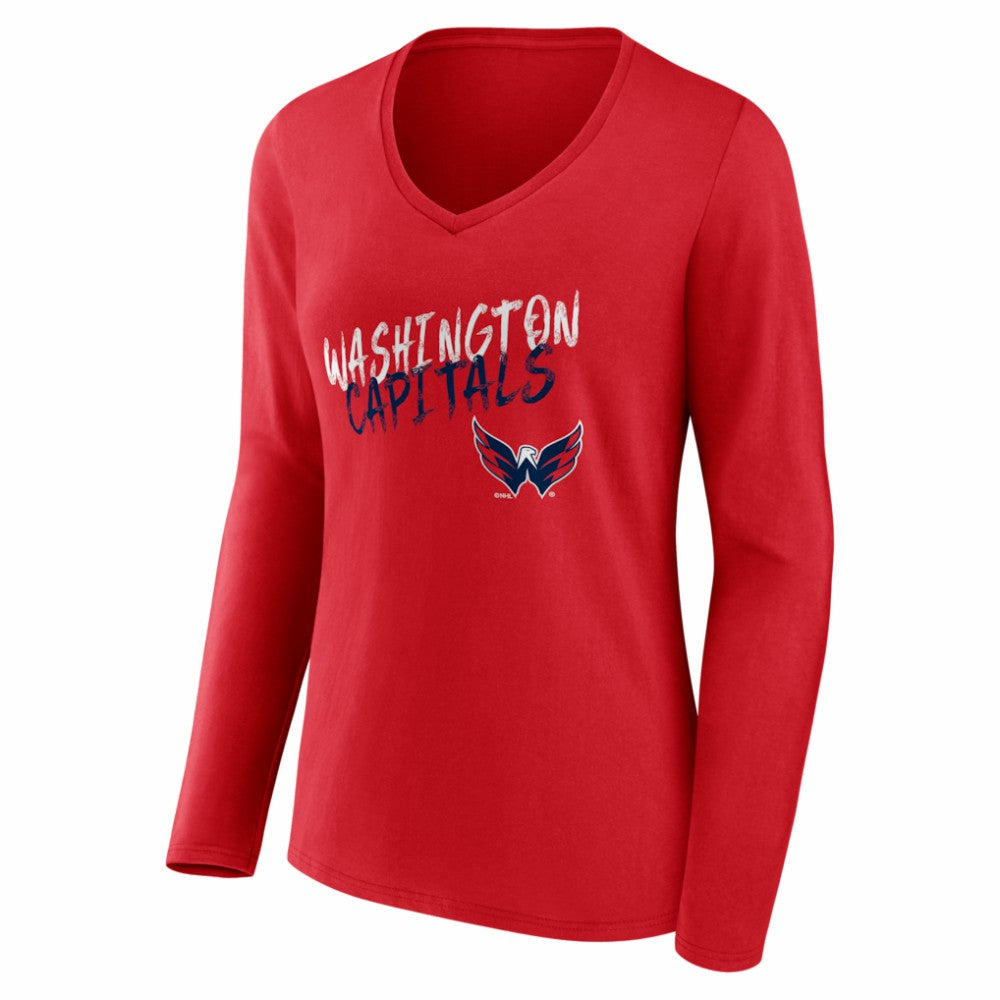 Washington Capitals Women's Hustle Personalized Name & Number Long Sleeve V-Neck T-Shirt - Red | US 203921140