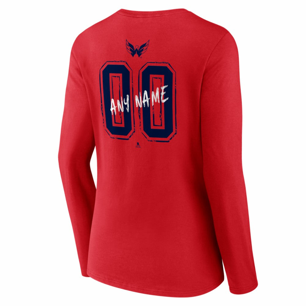 Washington Capitals Women's Hustle Personalized Name & Number Long Sleeve V-Neck T-Shirt - Red | US 203921140
