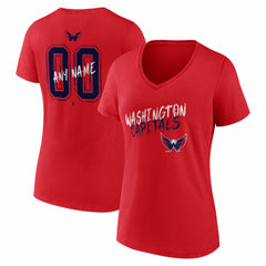Washington Capitals Women's Hustle Personalized Name & Number V-Neck T-Shirt - Red | US 203921141