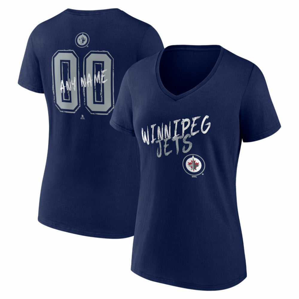 Winnipeg Jets Women's Hustle Personalized Name & Number V-Neck T-Shirt - Navy | US 203921147