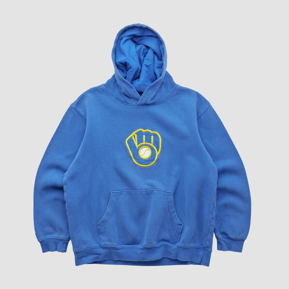 Milwaukee Brewers Majestic 2000s Hooded Pullover Sweatshirt - Blue - Yth XVintage Pullover