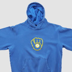 Milwaukee Brewers Majestic 2000s Hooded Pullover Sweatshirt - Blue - Yth XVintage Pullover