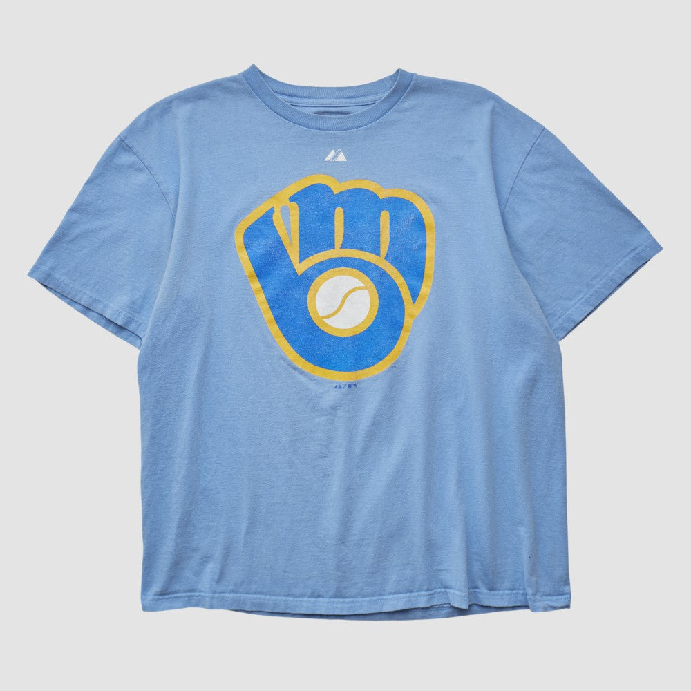 Milwaukee Brewers Majestic 2000s T-shirt - Light Blue - Vintage T-shirts