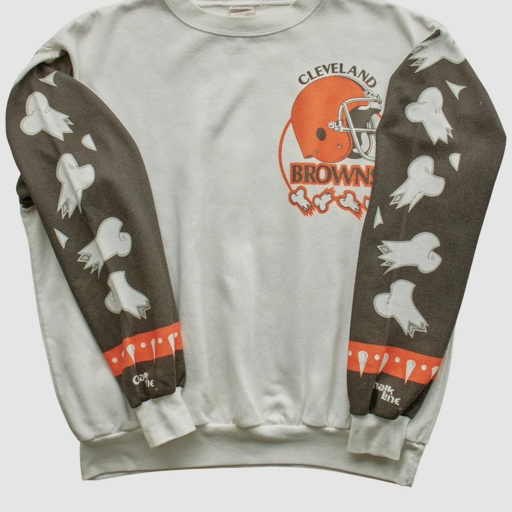 Cleveland Browns Chalk Line 90s Pullover Sweatshirt - White Pullover