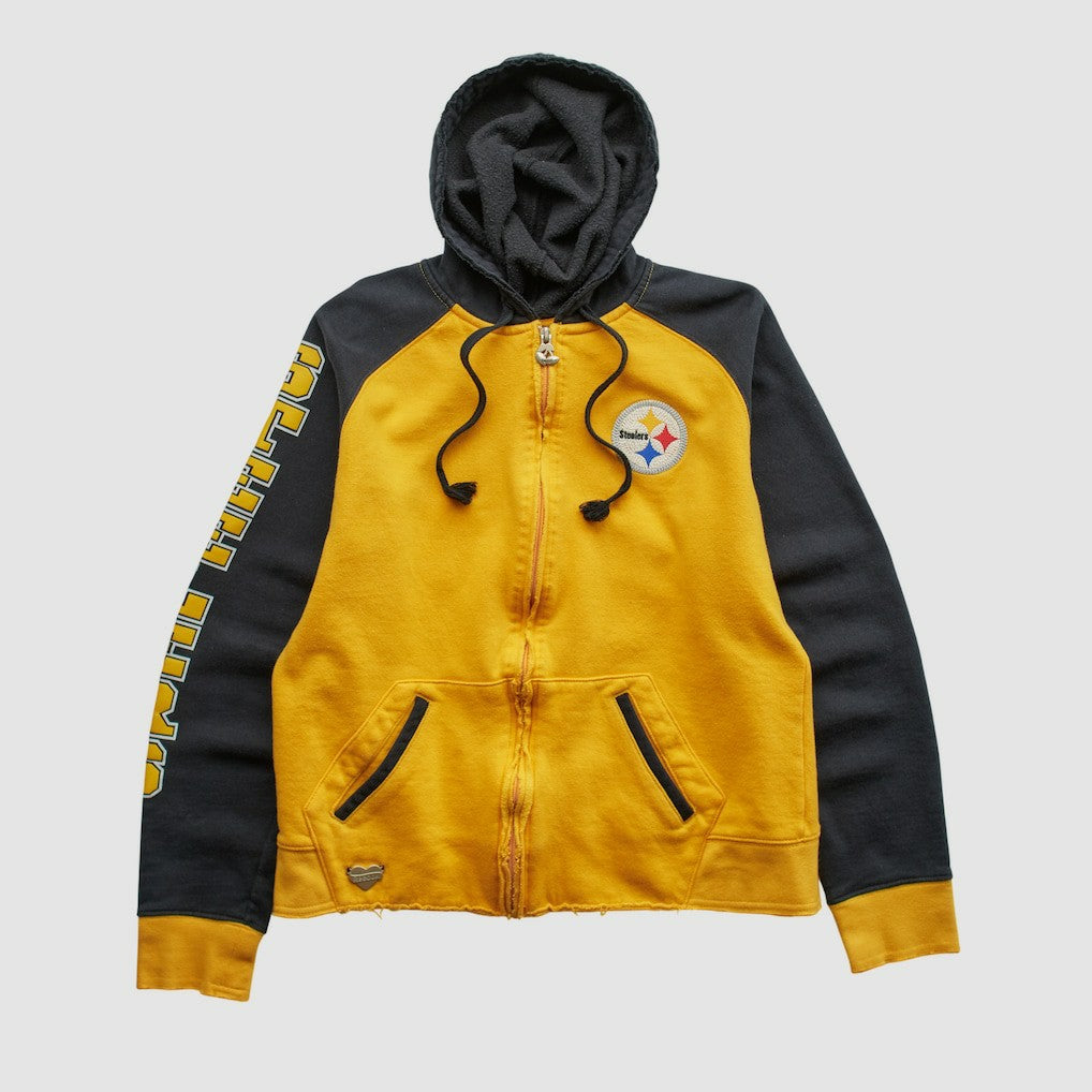 Pittsburgh Steelers Reebok 2000s Hooded Full Zip Sweatshirt - Yellow Sweatshirts