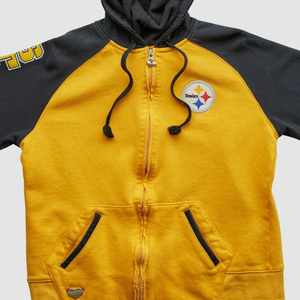 Pittsburgh Steelers Reebok 2000s Hooded Full Zip Sweatshirt - Yellow Sweatshirts