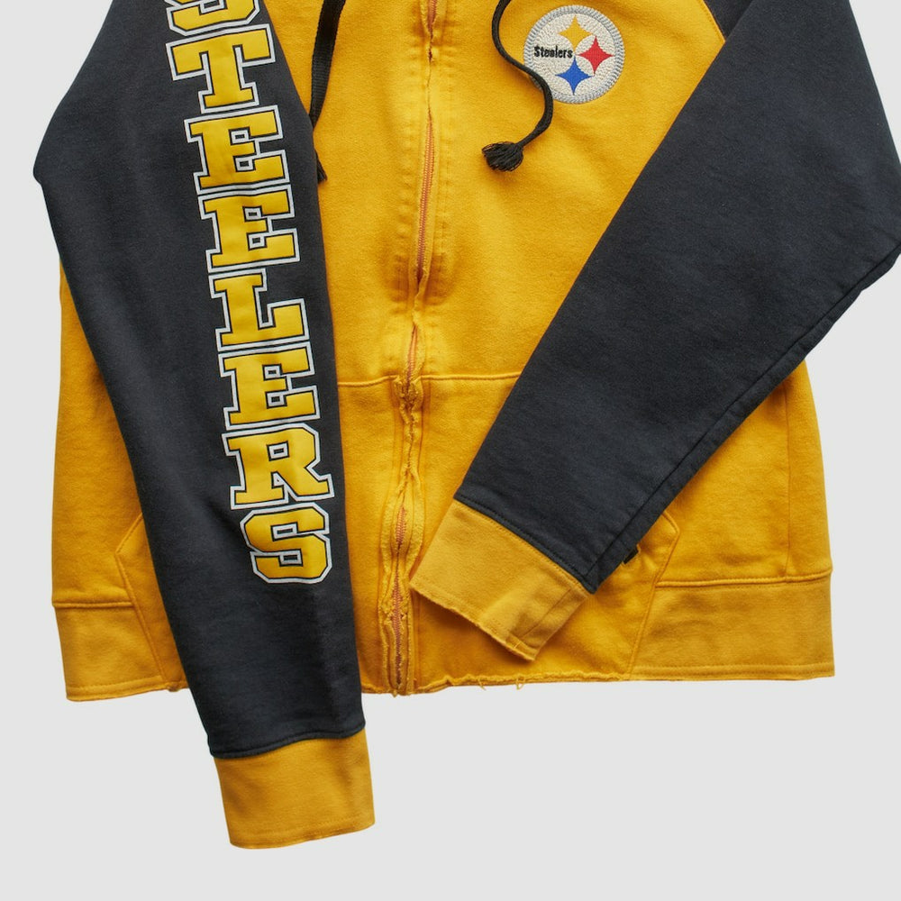 Pittsburgh Steelers Reebok 2000s Hooded Full Zip Sweatshirt - Yellow Sweatshirts