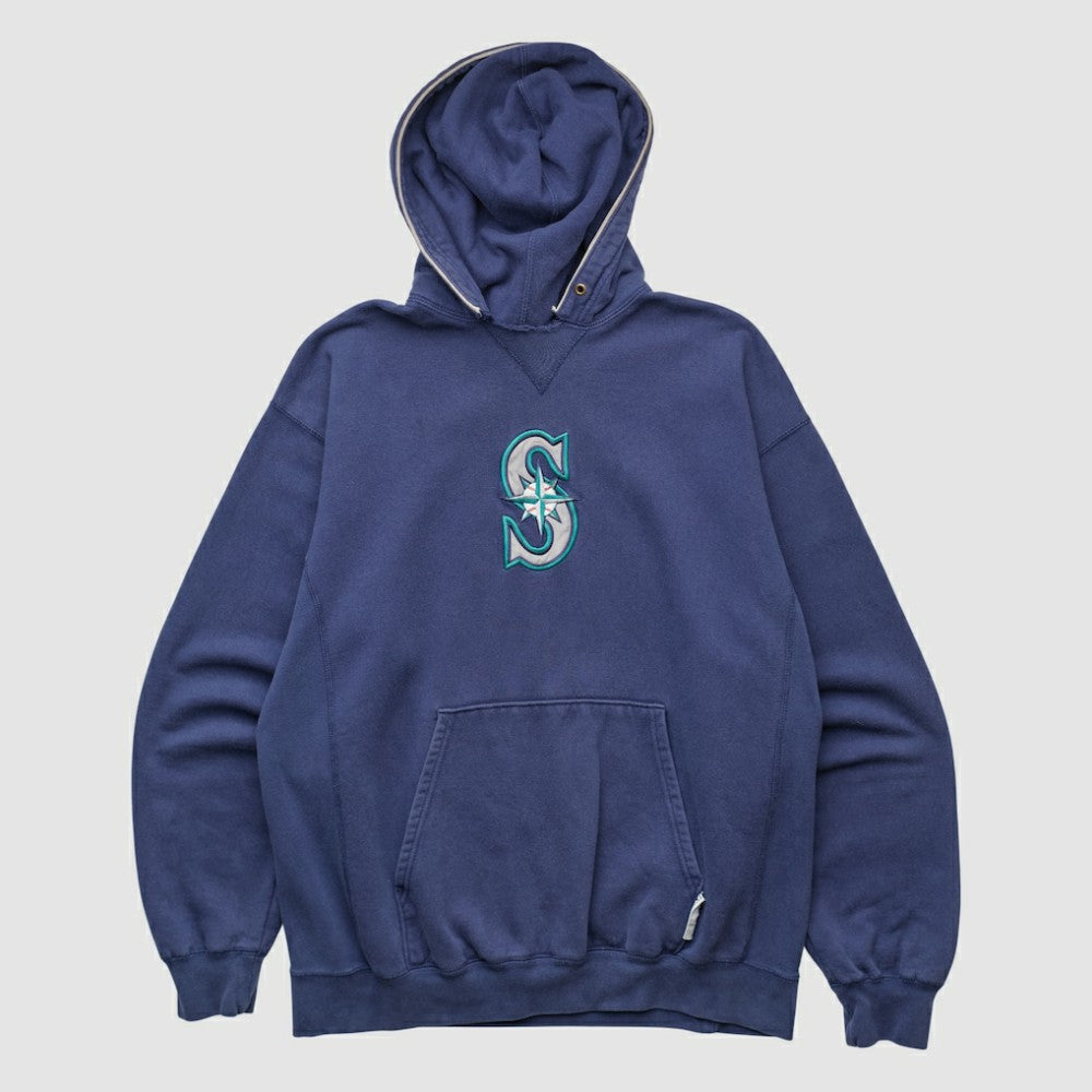 Seattle Mariners Champion 2000s Hooded Pullover Sweatshirt - Navy - Vintage Pullover