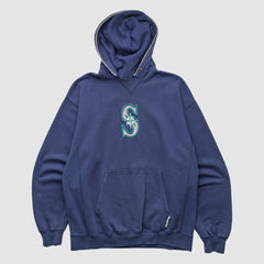 Seattle Mariners Champion 2000s Hooded Pullover Sweatshirt - Navy - Vintage Pullover