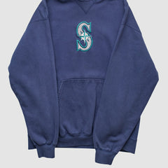 Seattle Mariners Champion 2000s Hooded Pullover Sweatshirt - Navy - Vintage Pullover