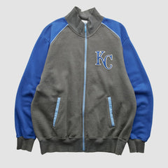 Kansas City Royals Majestic 2000s Full Zip Sweatshirt - Dark Heather Gray - Vintage Sweatshirts