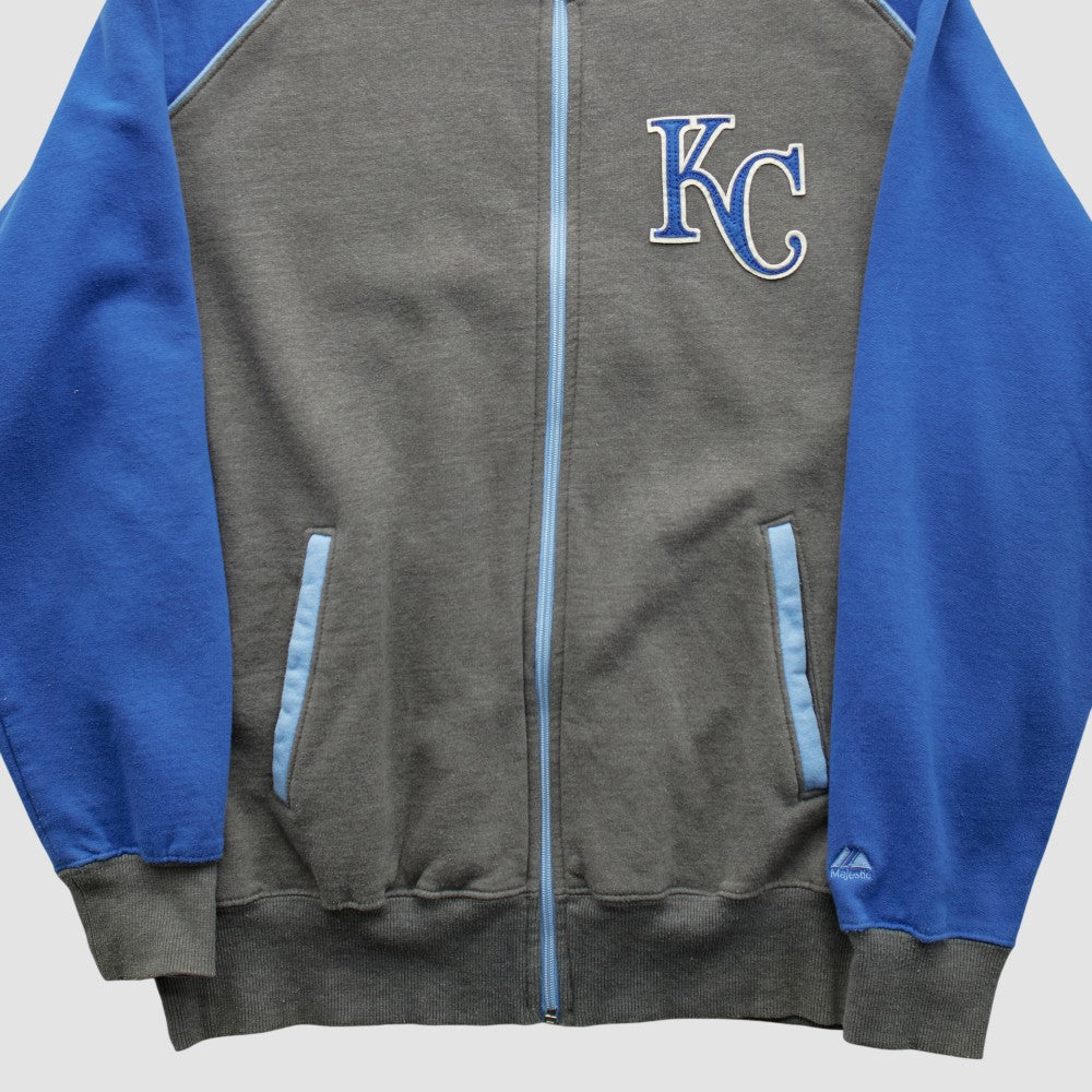Kansas City Royals Majestic 2000s Full Zip Sweatshirt - Dark Heather Gray - Vintage Sweatshirts