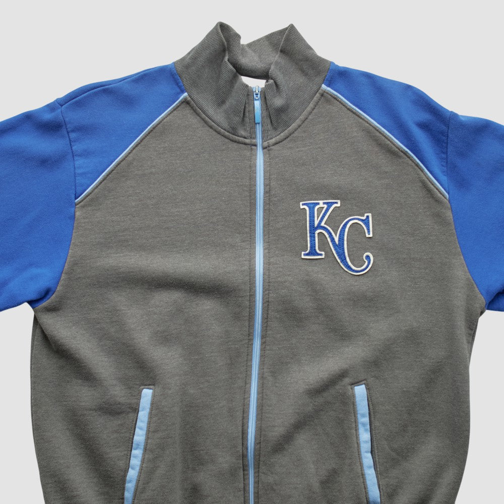Kansas City Royals Majestic 2000s Full Zip Sweatshirt - Dark Heather Gray - Vintage Sweatshirts
