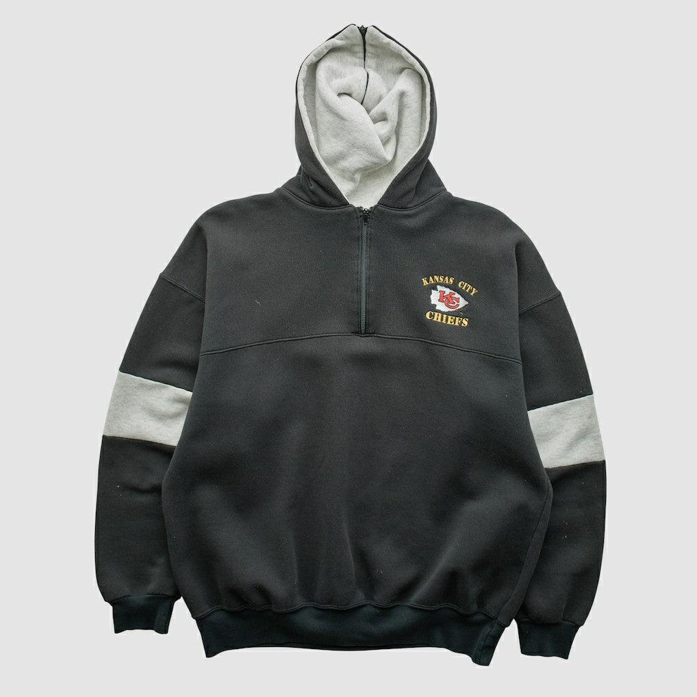Kansas City Chiefs Dodger 90s Hooded 1/4 Zip Sweatshirt - Black Sweatshirts