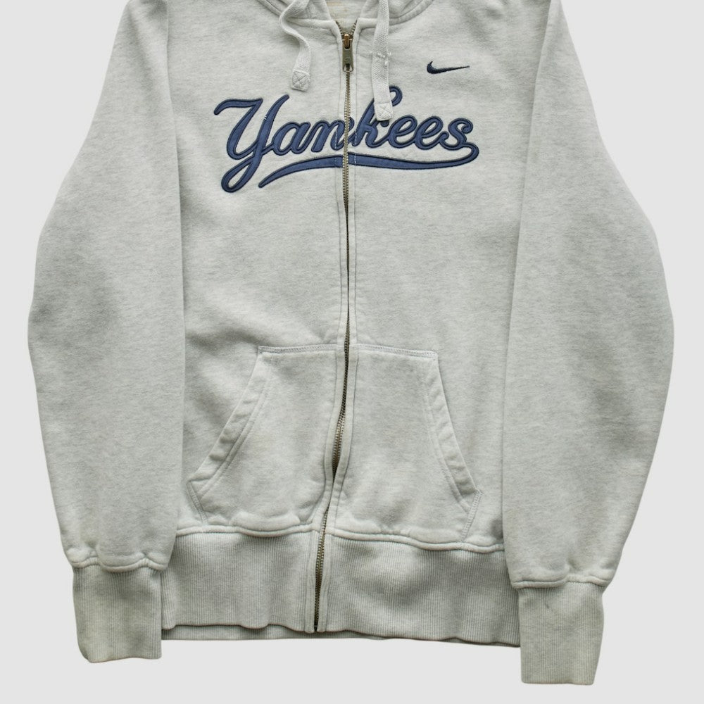 New York Yankees Nike 2000s Hooded Full Zip Sweatshirt - Heather Gray - XVintage Sweatshirts