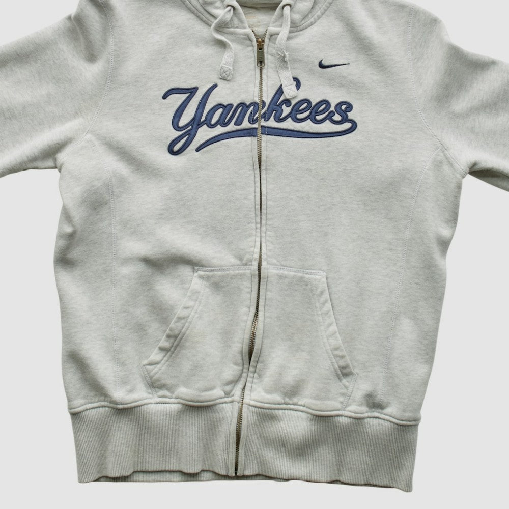 New York Yankees Nike 2000s Hooded Full Zip Sweatshirt - Heather Gray - XVintage Sweatshirts