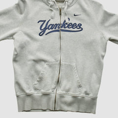 New York Yankees Nike 2000s Hooded Full Zip Sweatshirt - Heather Gray - XVintage Sweatshirts