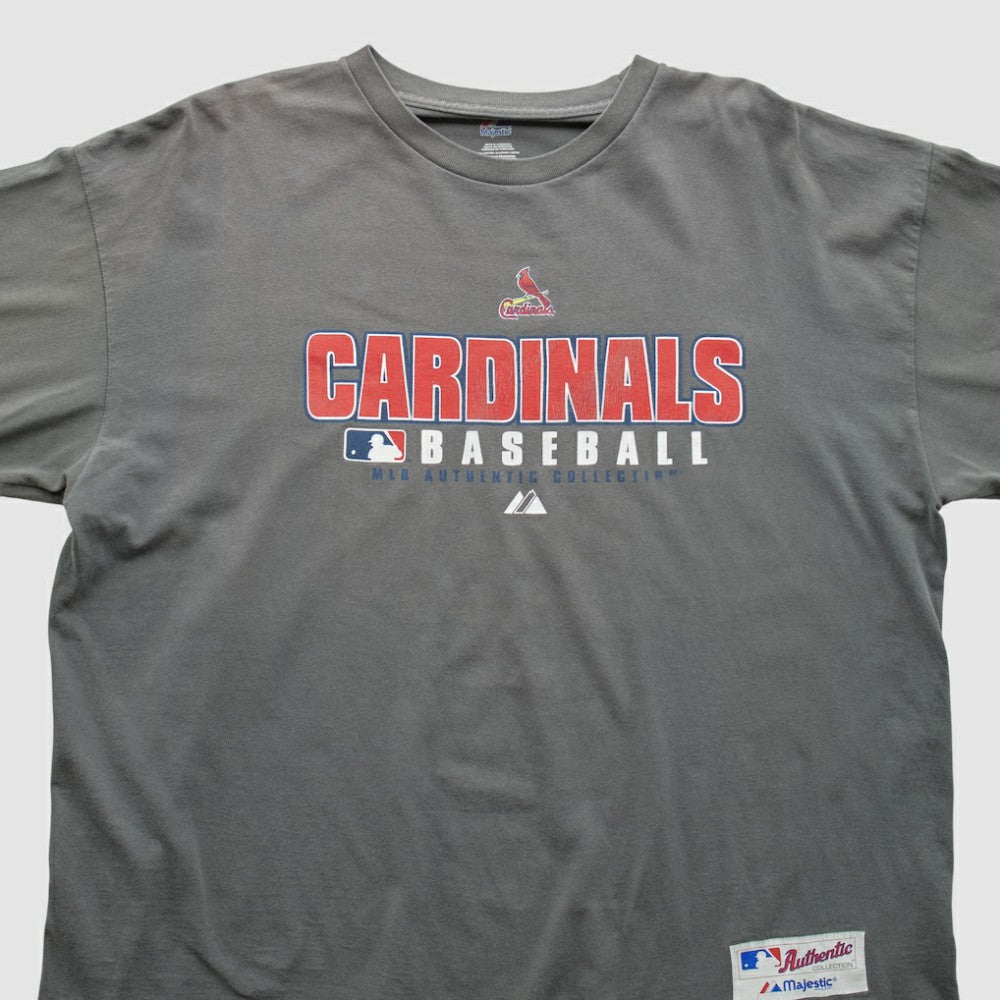 St. Louis Cardinals Majestic 2000s Long Sleeve T-shirt - Gray - 2XVintage T-shirts