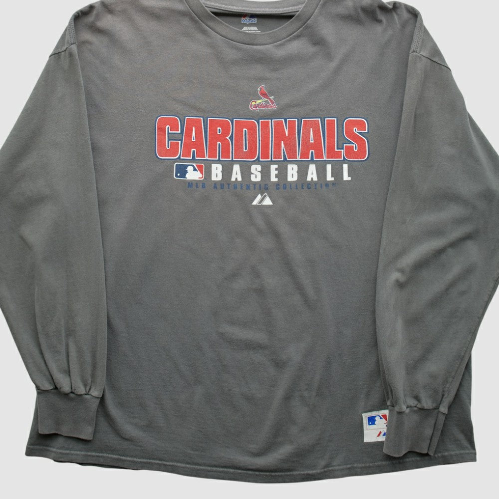 St. Louis Cardinals Majestic 2000s Long Sleeve T-shirt - Gray - 2XVintage T-shirts